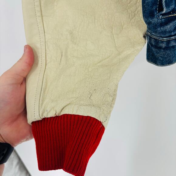 Vintage Dual Control Navy Boys Denim Jacket Small 90’s Leather Marines Embroider - Picture 9 of 9